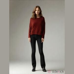 Mododoc Hi-Lo Eyelet Sweater Womens Small Burgundy Wine Long Sleeve Lightweight